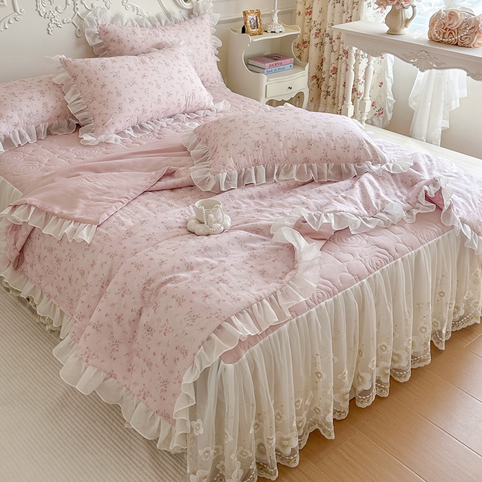 91家纺网 家纺一手货源 找家纺 （总）网红馆（ck家纺） 2026新款韩系巴黎纱印花床裙夏被四件套