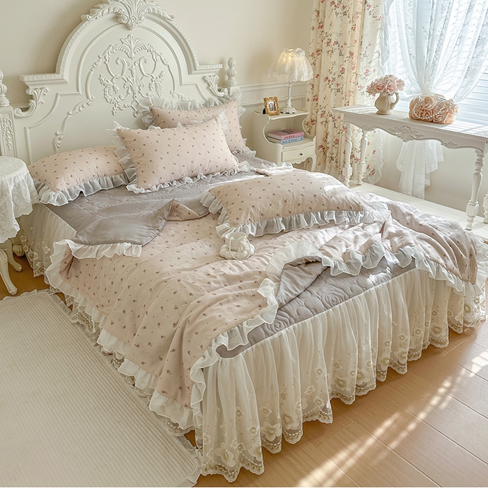 91家纺网 家纺一手货源 找家纺 （总）网红馆（ck家纺） 2026新款韩系巴黎纱印花床裙夏被四件套