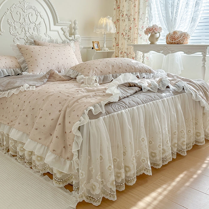 91家纺网 家纺一手货源 找家纺 （总）网红馆（ck家纺） 2026新款韩系巴黎纱印花床裙夏被四件套