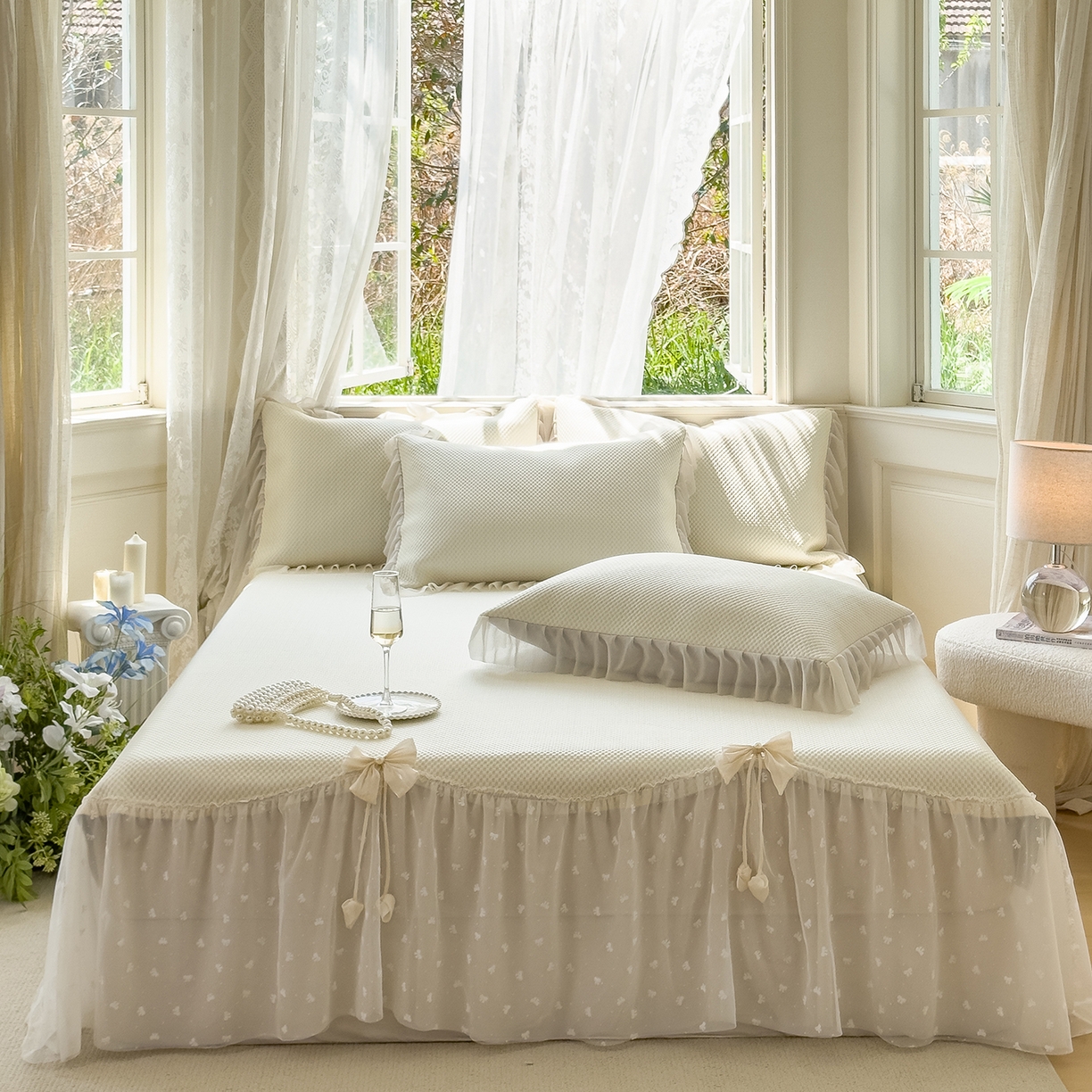 91家纺网 家纺一手货源 找家纺 恋尚羽家纺 2026新款高分子PE凉泡泡大床裙凉感席波浪冰豆豆凉席席子三件套-小欢喜系列 小欢喜-米白