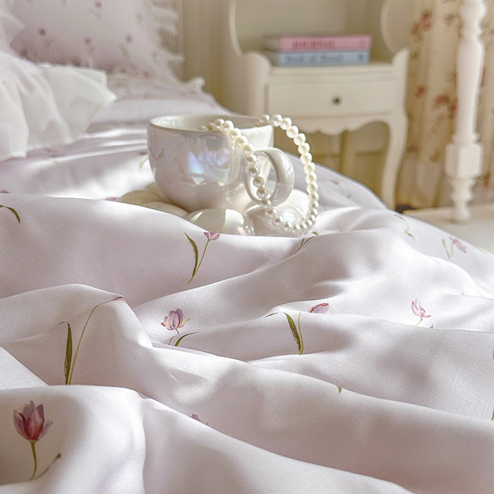 91家纺网 家纺一手货源 找家纺 网红馆（ck家纺） 2026新款韩系巴黎纱印花床裙夏被四件套 薇朵