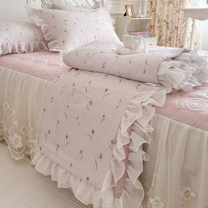 91家纺网 家纺一手货源 找家纺 网红馆（ck家纺） 2026新款韩系巴黎纱印花床裙夏被四件套 薇朵