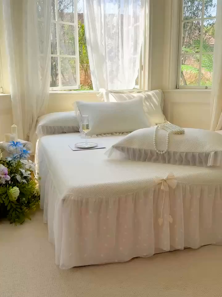 91家纺网 家纺一手货源 找家纺 恋尚羽家纺 2026新款高分子PE凉泡泡大床裙凉感席波浪冰豆豆凉席席子三件套-小欢喜系列 小欢喜-米白