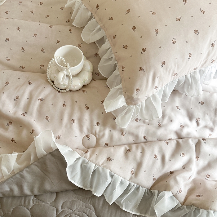 91家纺网 家纺一手货源 找家纺 网红馆（ck家纺） 2026新款韩系巴黎纱印花床裙夏被四件套 玫瑰