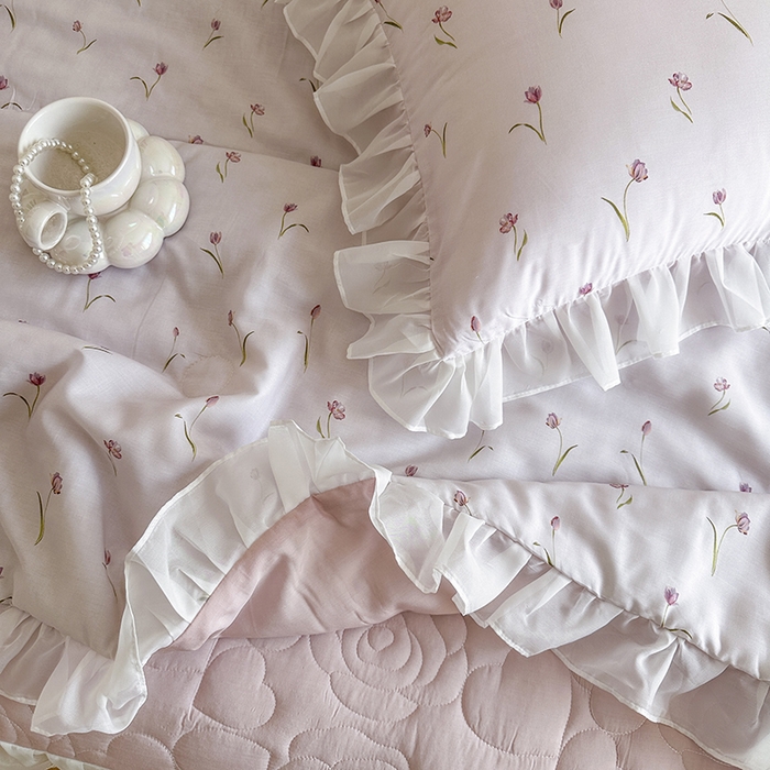 91家纺网 家纺一手货源 找家纺 网红馆（ck家纺） 2026新款韩系巴黎纱印花床裙夏被四件套 薇朵