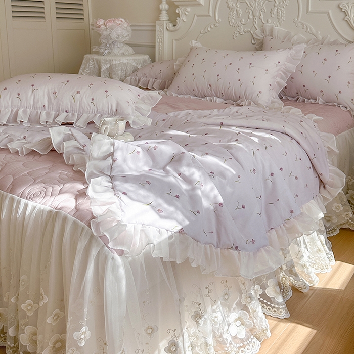 91家纺网 家纺一手货源 找家纺 网红馆（ck家纺） 2026新款韩系巴黎纱印花床裙夏被四件套 薇朵