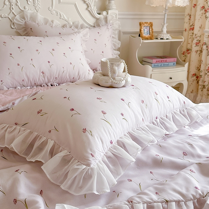 91家纺网 家纺一手货源 找家纺 网红馆（ck家纺） 2026新款韩系巴黎纱印花床裙夏被四件套 薇朵