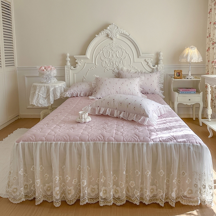 91家纺网 家纺一手货源 找家纺 网红馆（ck家纺） 2026新款韩系巴黎纱印花床裙夏被四件套 薇朵