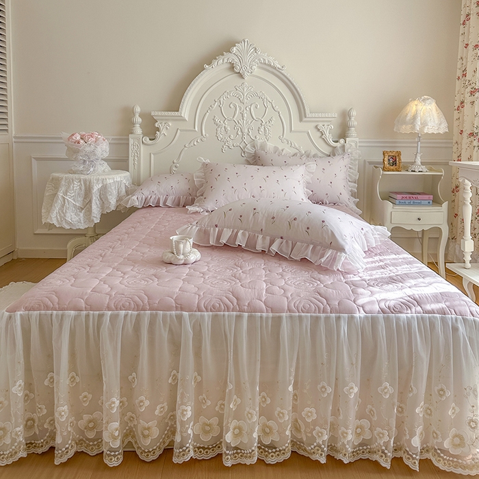 91家纺网 家纺一手货源 找家纺 网红馆（ck家纺） 2026新款韩系巴黎纱印花床裙夏被四件套 薇朵