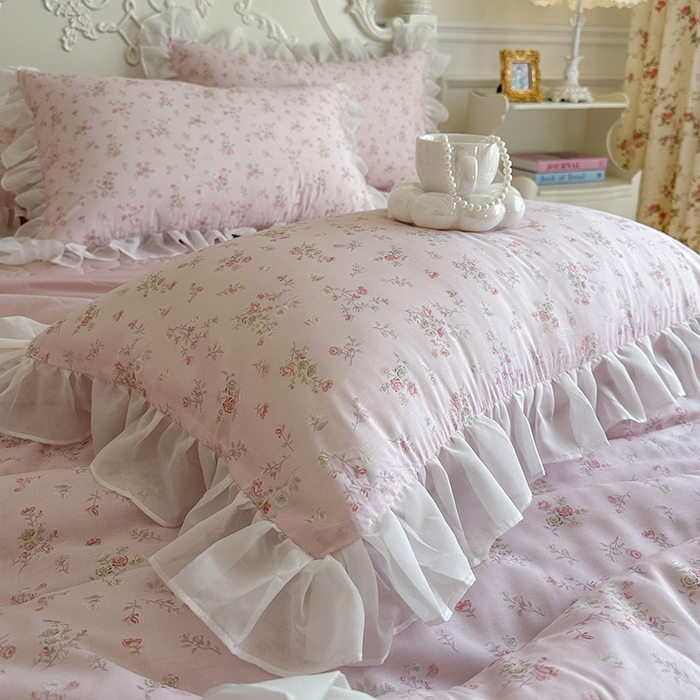 91家纺网 家纺一手货源 找家纺 网红馆（ck家纺） 2026新款韩系巴黎纱印花床裙夏被四件套 允夏