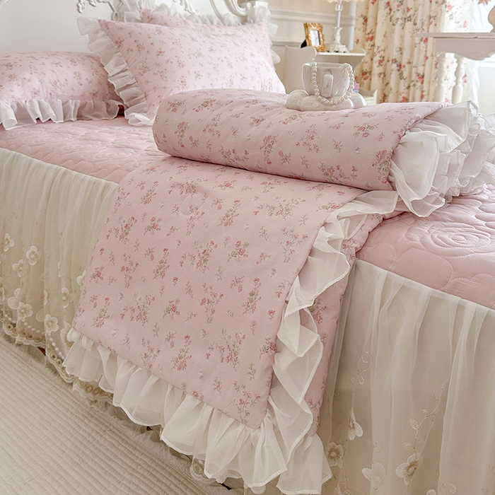 91家纺网 家纺一手货源 找家纺 网红馆（ck家纺） 2026新款韩系巴黎纱印花床裙夏被四件套 允夏