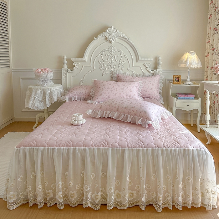 91家纺网 家纺一手货源 找家纺 网红馆（ck家纺） 2026新款韩系巴黎纱印花床裙夏被四件套 允夏