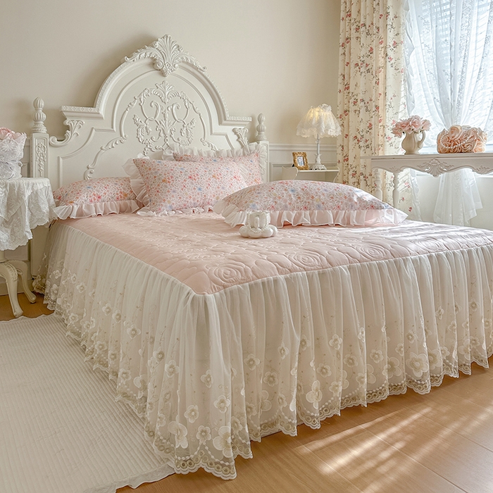 91家纺网 家纺一手货源 找家纺 网红馆（ck家纺） 2026新款韩系巴黎纱印花床裙夏被四件套 梦露