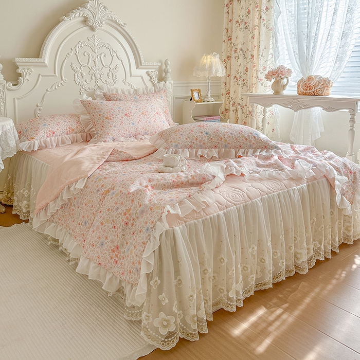 91家纺网 家纺一手货源 找家纺 网红馆（ck家纺） 2026新款韩系巴黎纱印花床裙夏被四件套 梦露