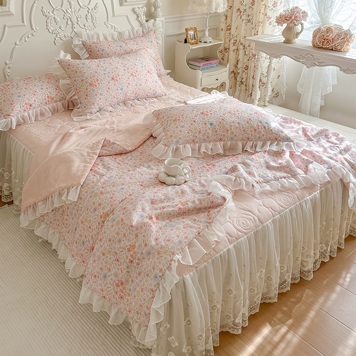 网红馆（ck家纺） 2026新款韩系巴黎纱印花床裙夏被四件套 梦露