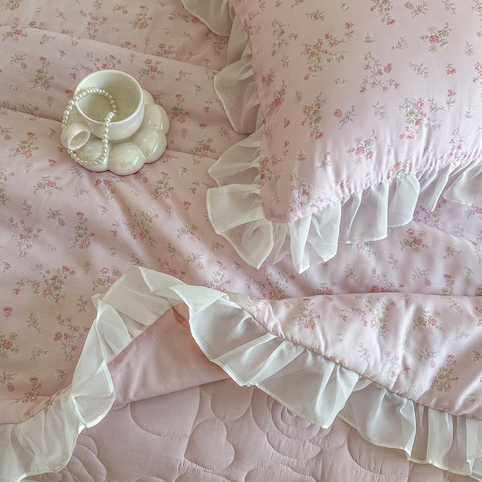 91家纺网 家纺一手货源 找家纺 网红馆（ck家纺） 2026新款韩系巴黎纱印花床裙夏被四件套 允夏