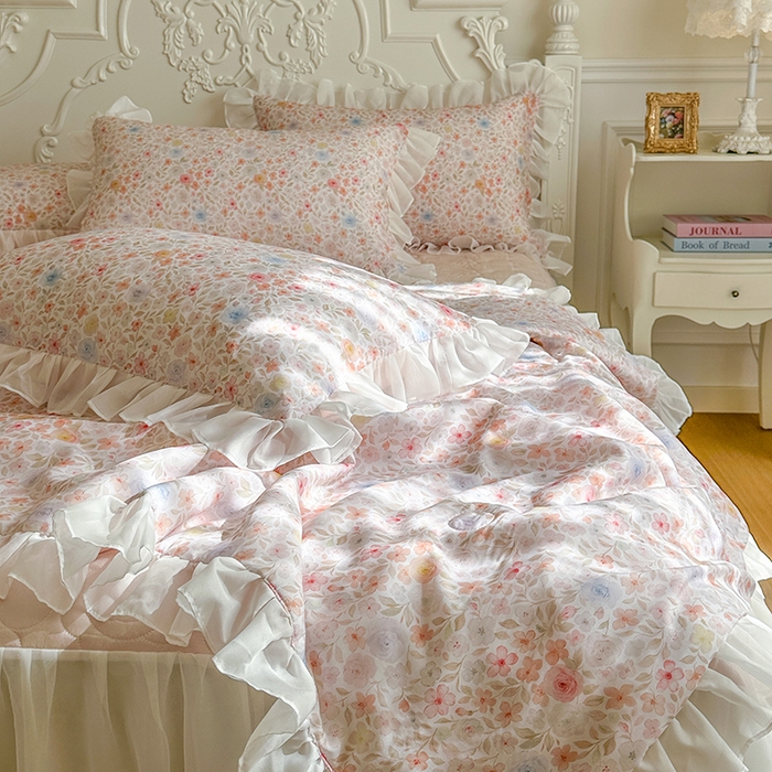 91家纺网 家纺一手货源 找家纺 网红馆（ck家纺） 2026新款韩系巴黎纱印花床裙夏被四件套 梦露