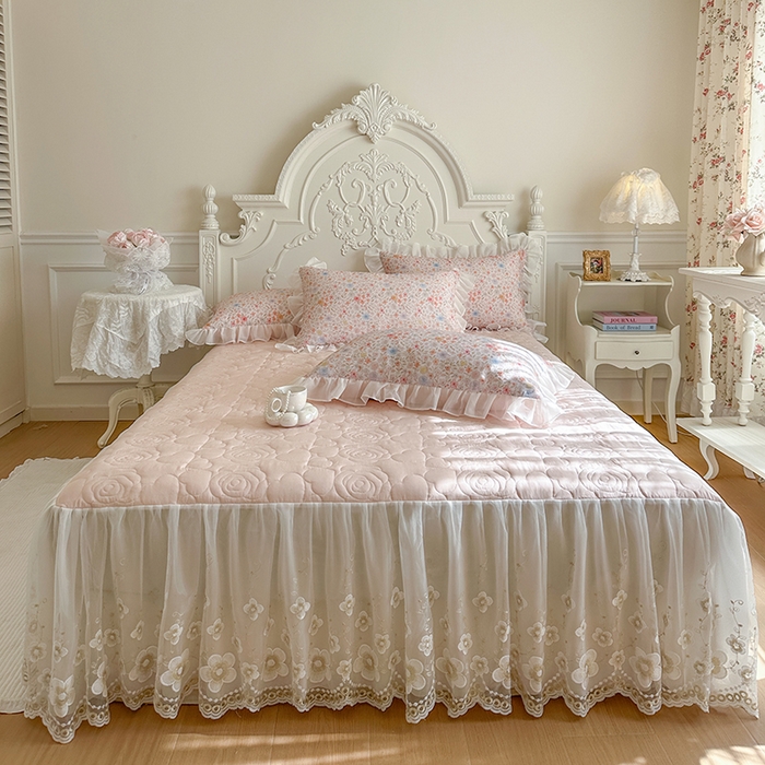 91家纺网 家纺一手货源 找家纺 网红馆（ck家纺） 2026新款韩系巴黎纱印花床裙夏被四件套 梦露