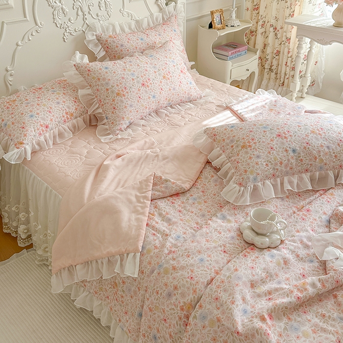 91家纺网 家纺一手货源 找家纺 网红馆（ck家纺） 2026新款韩系巴黎纱印花床裙夏被四件套 梦露