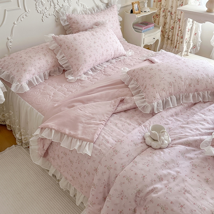 91家纺网 家纺一手货源 找家纺 网红馆（ck家纺） 2026新款韩系巴黎纱印花床裙夏被四件套 允夏