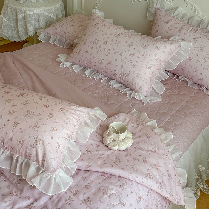 91家纺网 家纺一手货源 找家纺 网红馆（ck家纺） 2026新款韩系巴黎纱印花床裙夏被四件套 允夏