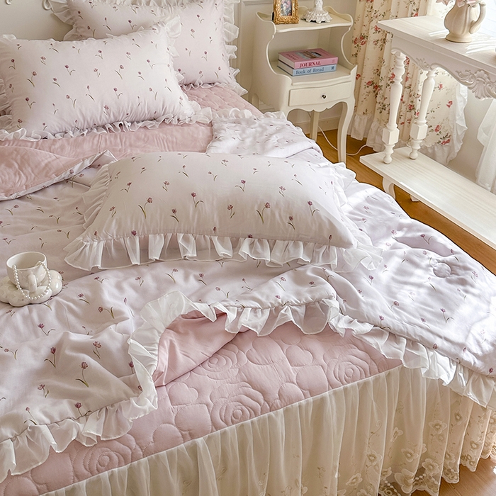 91家纺网 家纺一手货源 找家纺 网红馆（ck家纺） 2026新款韩系巴黎纱印花床裙夏被四件套 薇朵