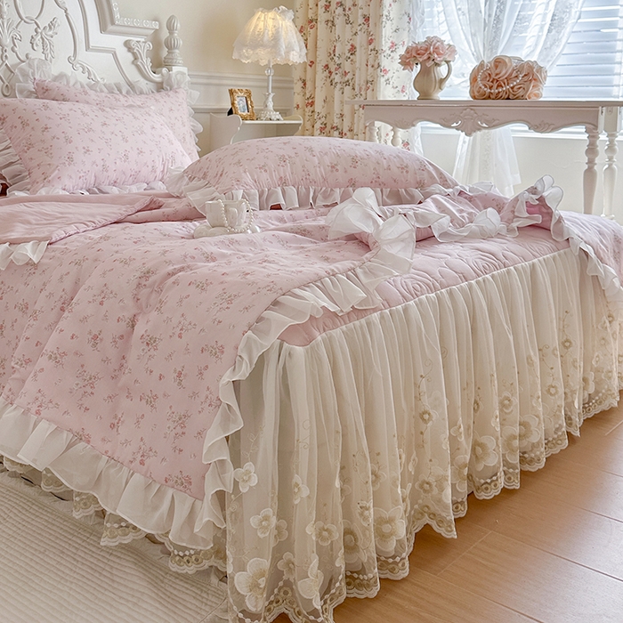 91家纺网 家纺一手货源 找家纺 网红馆（ck家纺） 2026新款韩系巴黎纱印花床裙夏被四件套 允夏