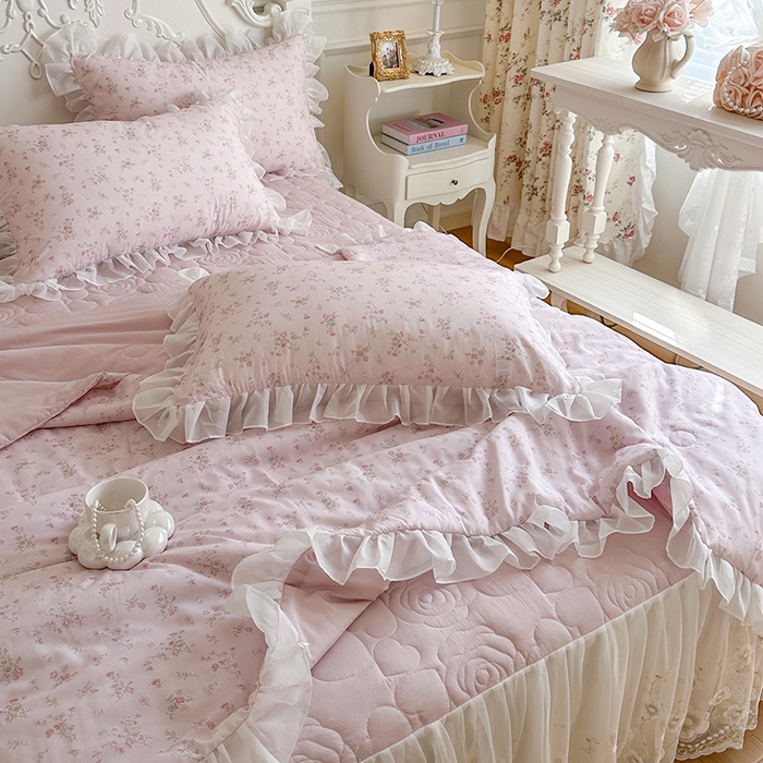 91家纺网 家纺一手货源 找家纺 网红馆（ck家纺） 2026新款韩系巴黎纱印花床裙夏被四件套 允夏