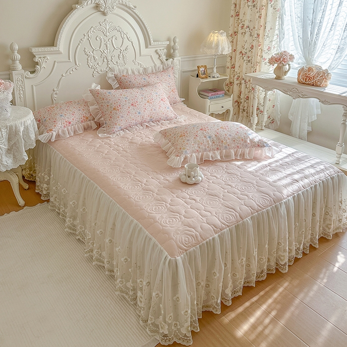 91家纺网 家纺一手货源 找家纺 网红馆（ck家纺） 2026新款韩系巴黎纱印花床裙夏被四件套 梦露