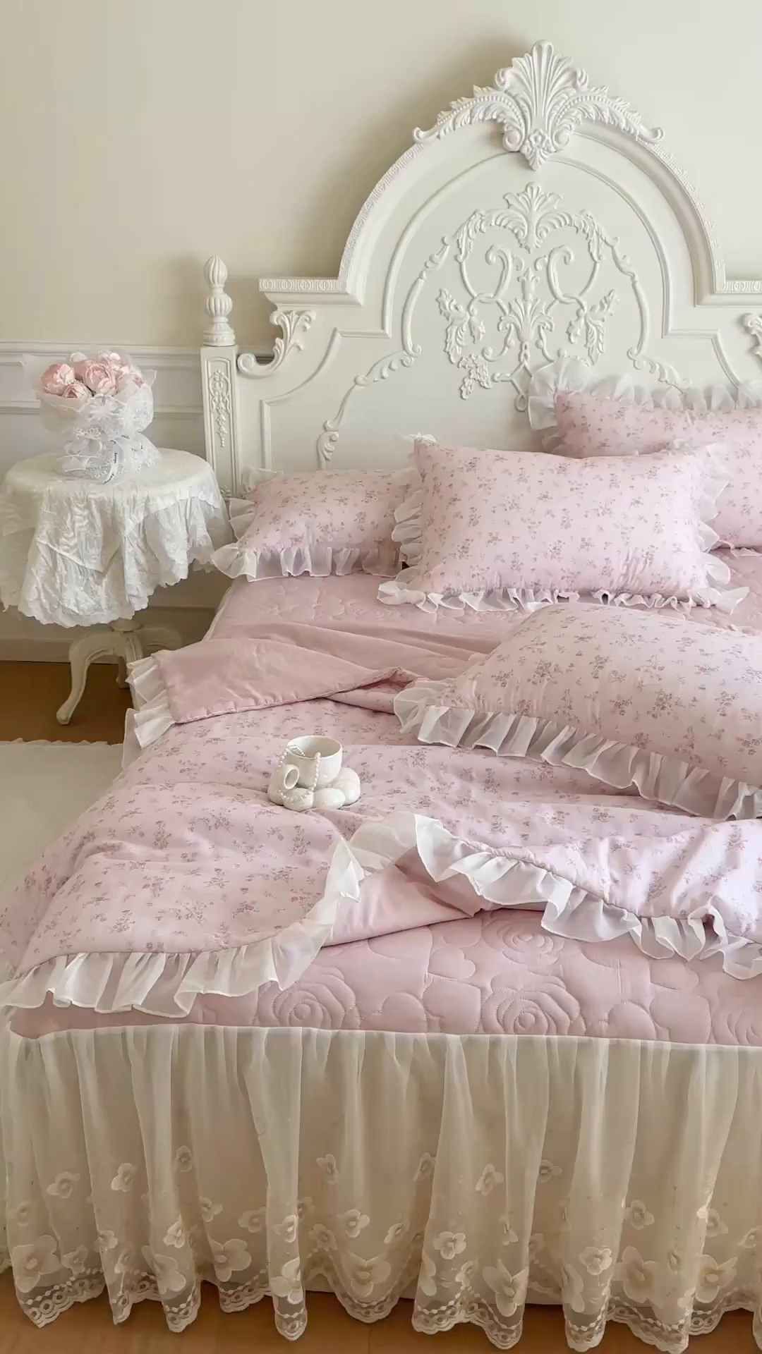 91家纺网 家纺一手货源 找家纺 网红馆（ck家纺） 2026新款韩系巴黎纱印花床裙夏被四件套 允夏