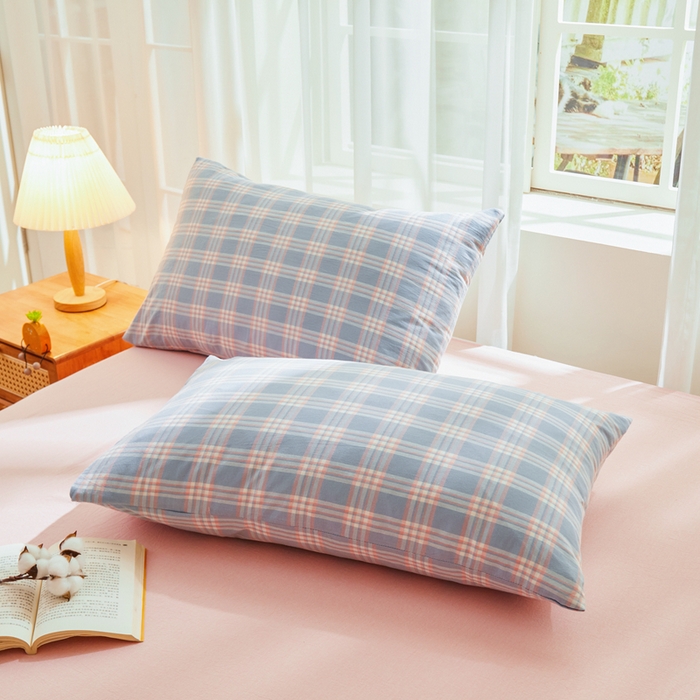 91家纺网 家纺一手货源 找家纺 雅萱家纺 2026新款全棉色织水洗棉棉花夏被 日和-粉蓝棉花 夏被四件套