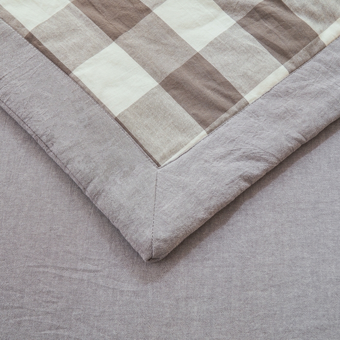 91家纺网 家纺一手货源 找家纺 雅萱家纺 2026新款全棉色织水洗棉棉花夏被 日和-大棕格 棉花夏被四件套