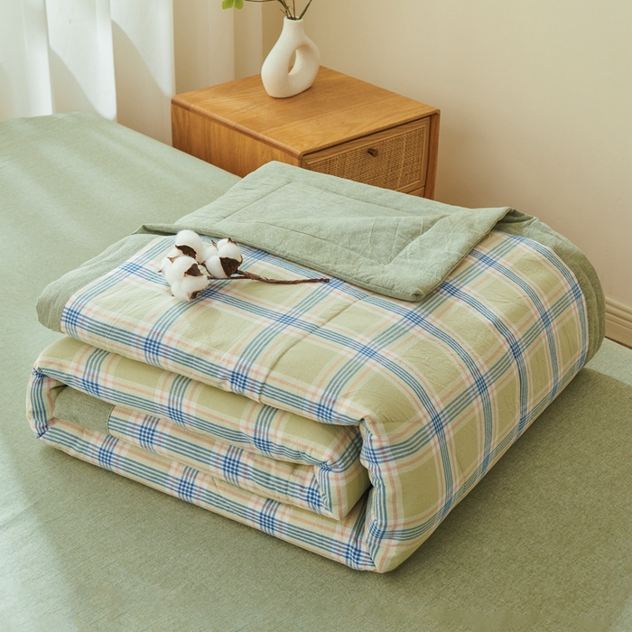 雅萱家纺 2026新款全棉色织水洗棉棉花夏被 山野间 棉花夏被四件套