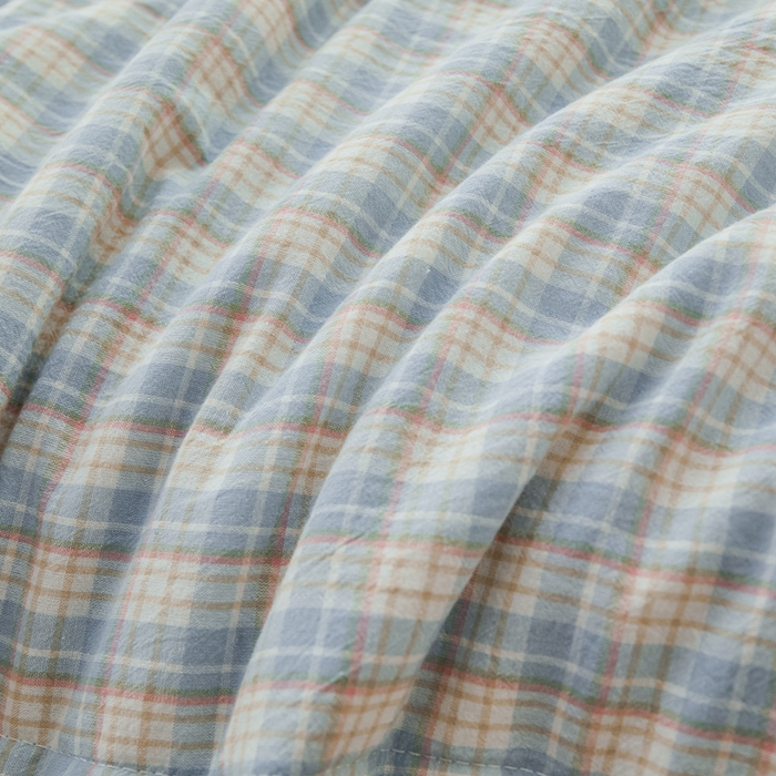 91家纺网 家纺一手货源 找家纺 雅萱家纺 2026新款全棉色织水洗棉棉花夏被 未央-蓝 棉花夏被四件套