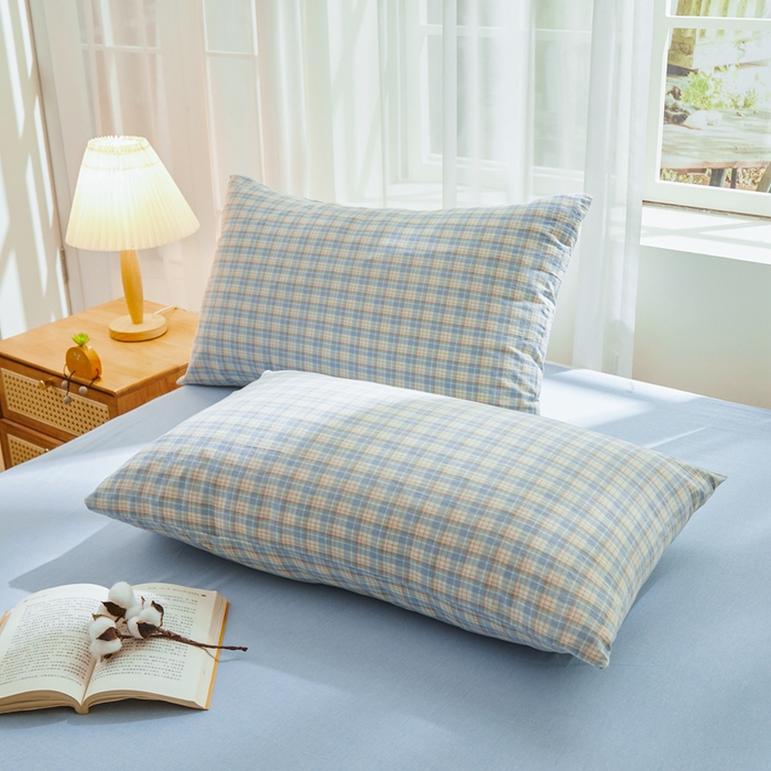 91家纺网 家纺一手货源 找家纺 雅萱家纺 2026新款全棉色织水洗棉棉花夏被 未央-蓝 棉花夏被四件套