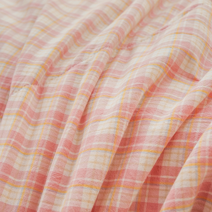 91家纺网 家纺一手货源 找家纺 雅萱家纺 2026新款全棉色织水洗棉棉花夏被 小格-粉 棉花夏被四件套