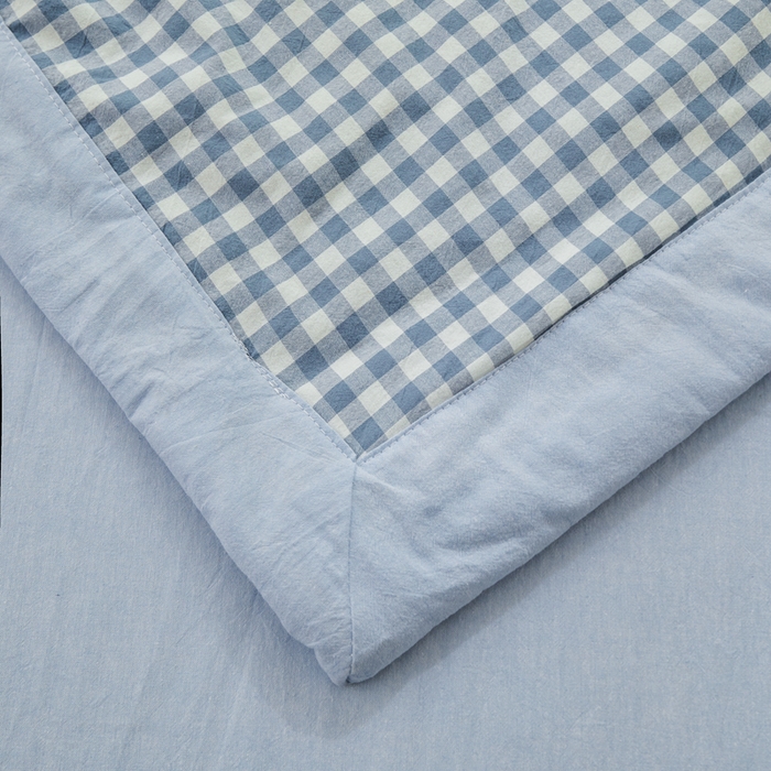 91家纺网 家纺一手货源 找家纺 雅萱家纺 2026新款全棉色织水洗棉棉花夏被 小格-蓝 棉花夏被四件套