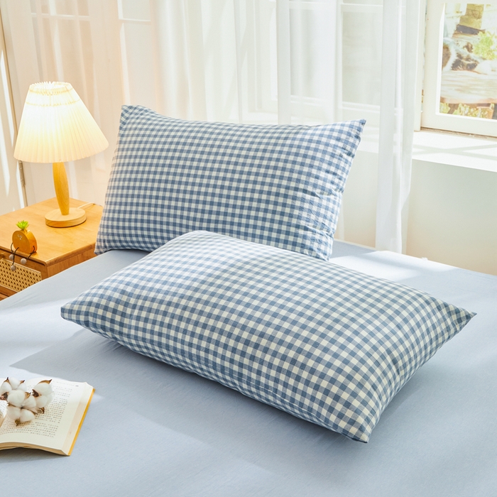 91家纺网 家纺一手货源 找家纺 雅萱家纺 2026新款全棉色织水洗棉棉花夏被 小格-蓝 棉花夏被四件套