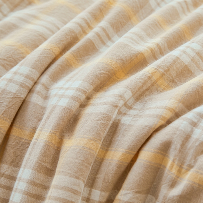 91家纺网 家纺一手货源 找家纺 雅萱家纺 2026新款全棉色织水洗棉棉花夏被 意境-卡其 棉花夏被四件套