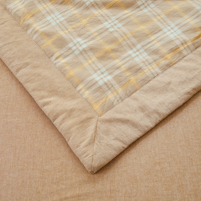 91家纺网 家纺一手货源 找家纺 雅萱家纺 2026新款全棉色织水洗棉棉花夏被 意境-卡其 棉花夏被四件套