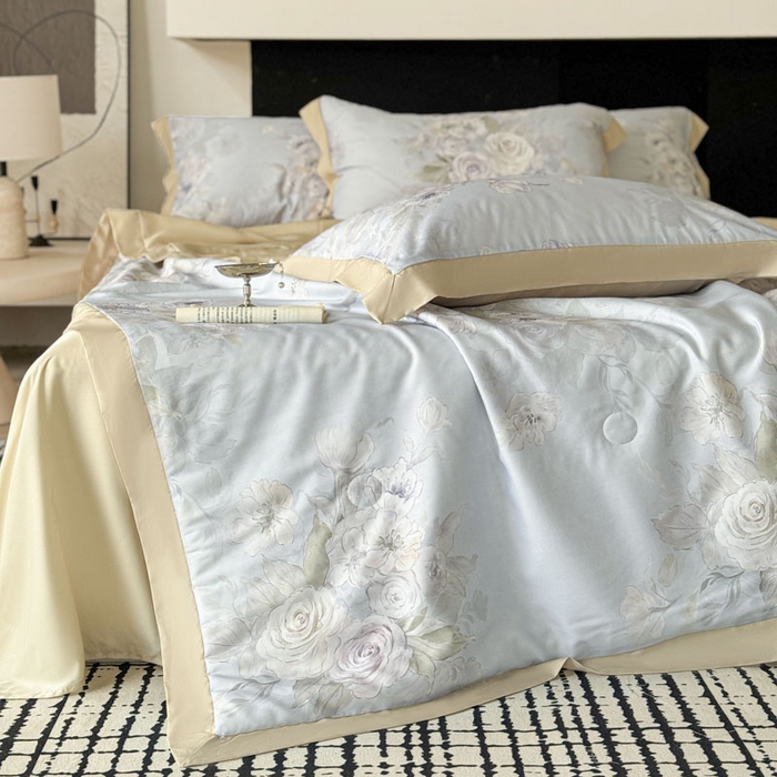 91家纺网 家纺一手货源 找家纺 莱豫家纺 2026新款莱赛尔天丝夏被四件套 暗香绘