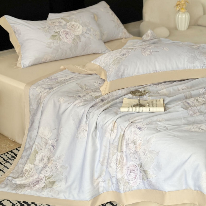 91家纺网 家纺一手货源 找家纺 莱豫家纺 2026新款莱赛尔天丝夏被四件套 暗香绘