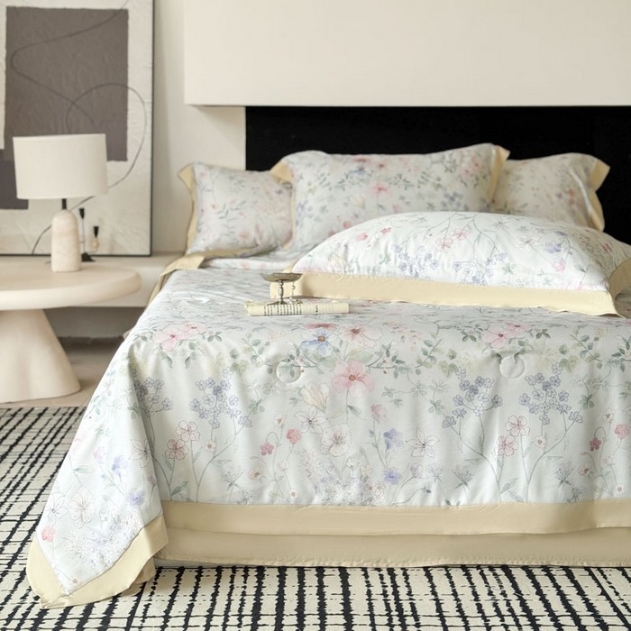 91家纺网 家纺一手货源 找家纺 莱豫家纺 2026新款莱赛尔天丝夏被四件套 春时花宴