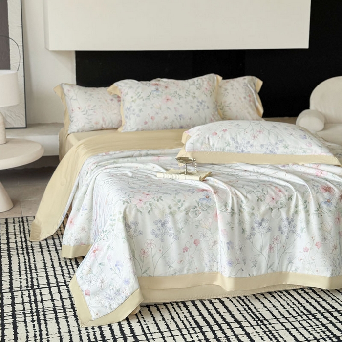 91家纺网 家纺一手货源 找家纺 莱豫家纺 2026新款莱赛尔天丝夏被四件套 春时花宴