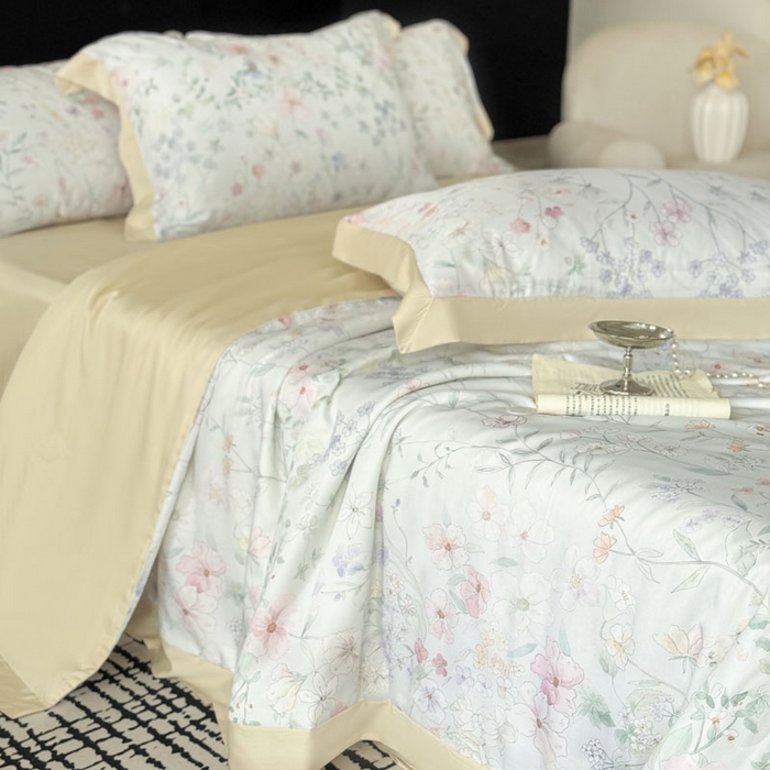 91家纺网 家纺一手货源 找家纺 莱豫家纺 2026新款莱赛尔天丝夏被四件套 春时花宴