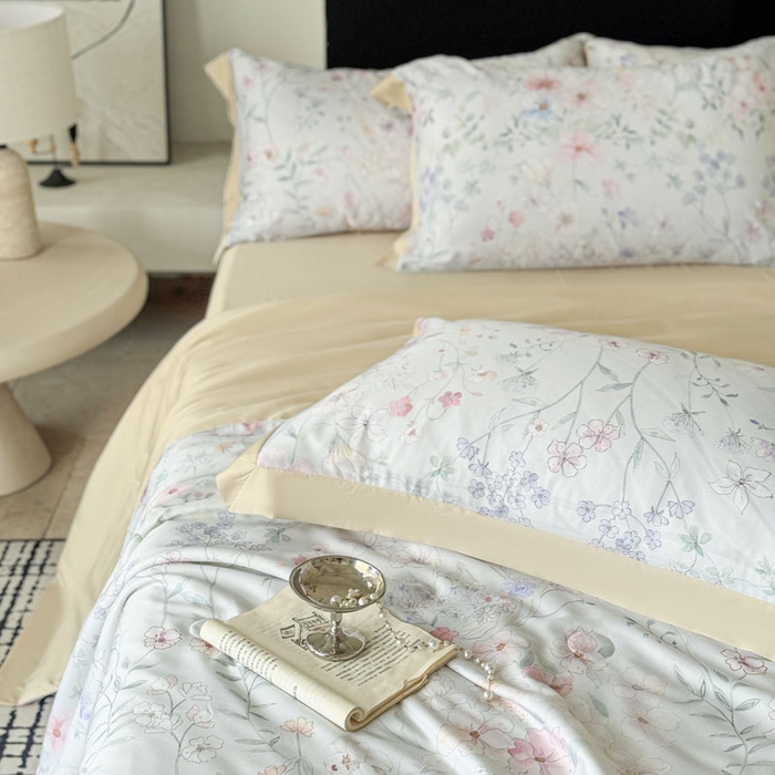 91家纺网 家纺一手货源 找家纺 莱豫家纺 2026新款莱赛尔天丝夏被四件套 春时花宴