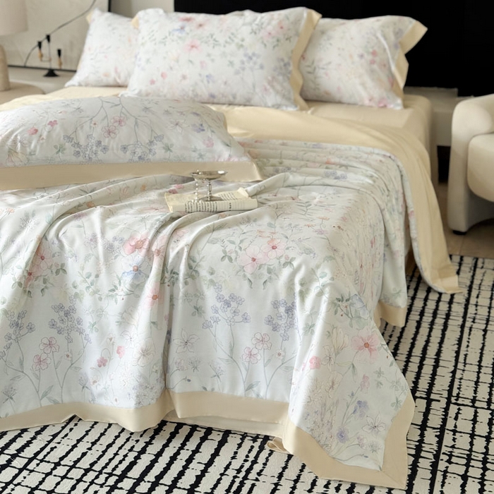 91家纺网 家纺一手货源 找家纺 莱豫家纺 2026新款莱赛尔天丝夏被四件套 春时花宴