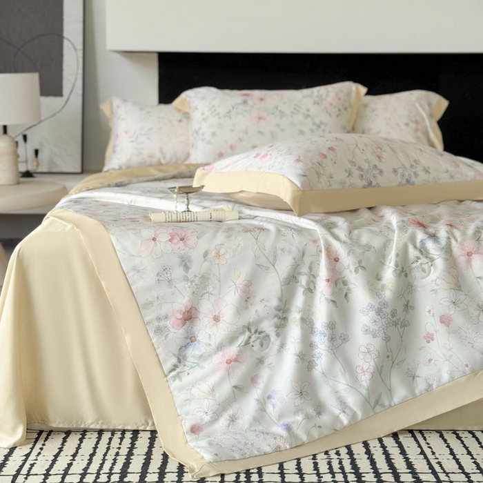 91家纺网 家纺一手货源 找家纺 莱豫家纺 2026新款莱赛尔天丝夏被四件套 春时花宴