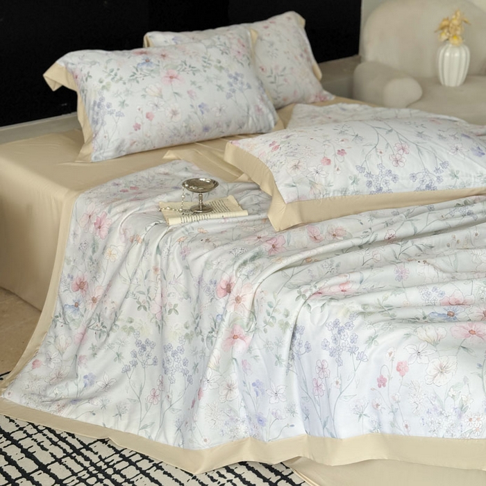 91家纺网 家纺一手货源 找家纺 莱豫家纺 2026新款莱赛尔天丝夏被四件套 春时花宴