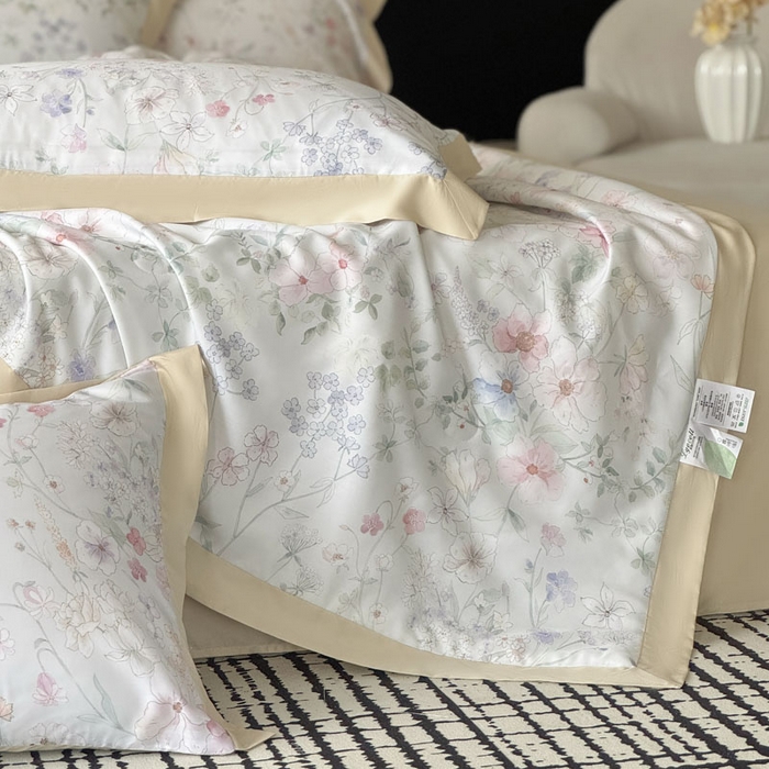 91家纺网 家纺一手货源 找家纺 莱豫家纺 2026新款莱赛尔天丝夏被四件套 春时花宴